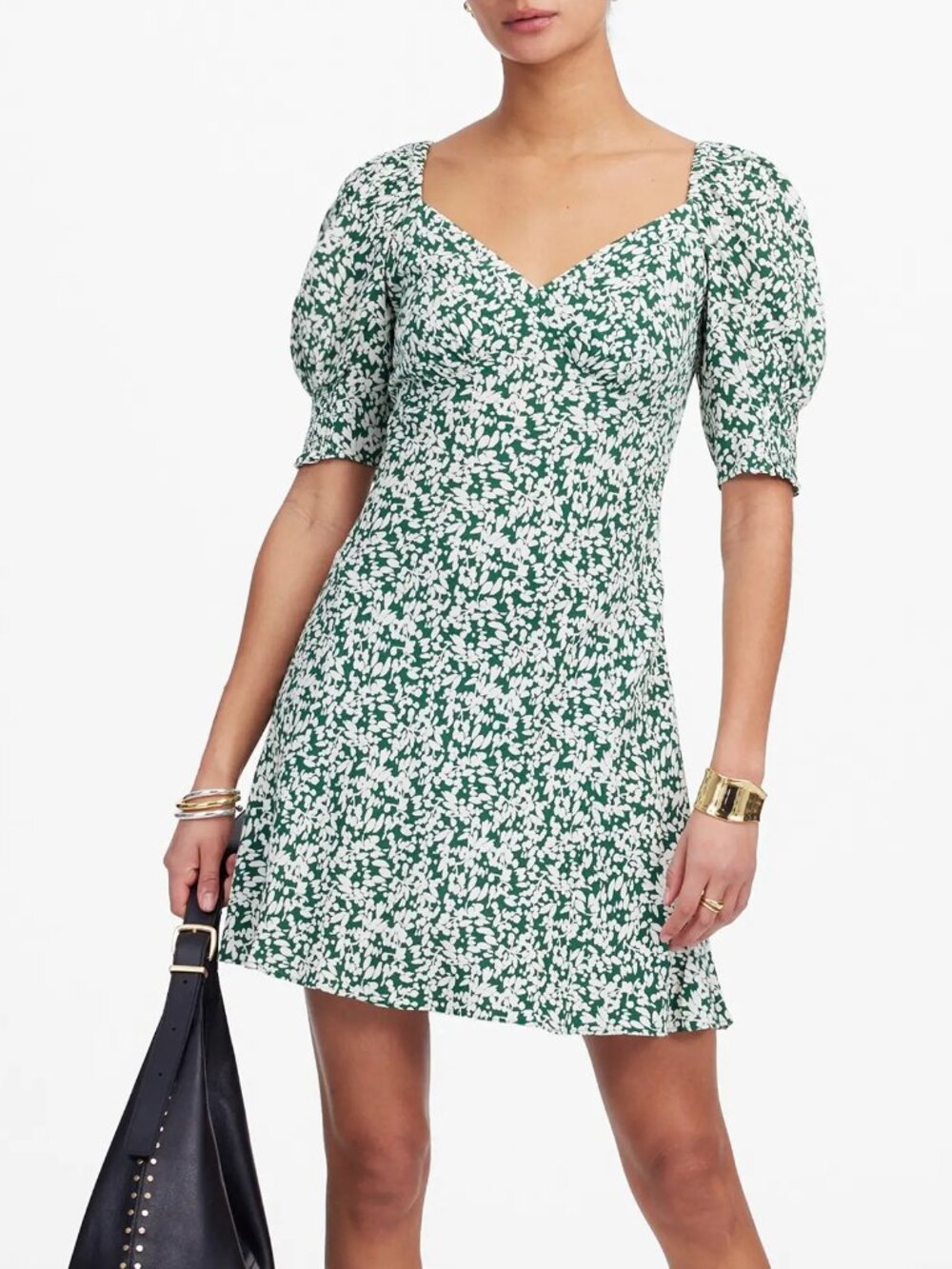 Madewell Green Floral Seamed V-Neck Mini Dress 2 NWT